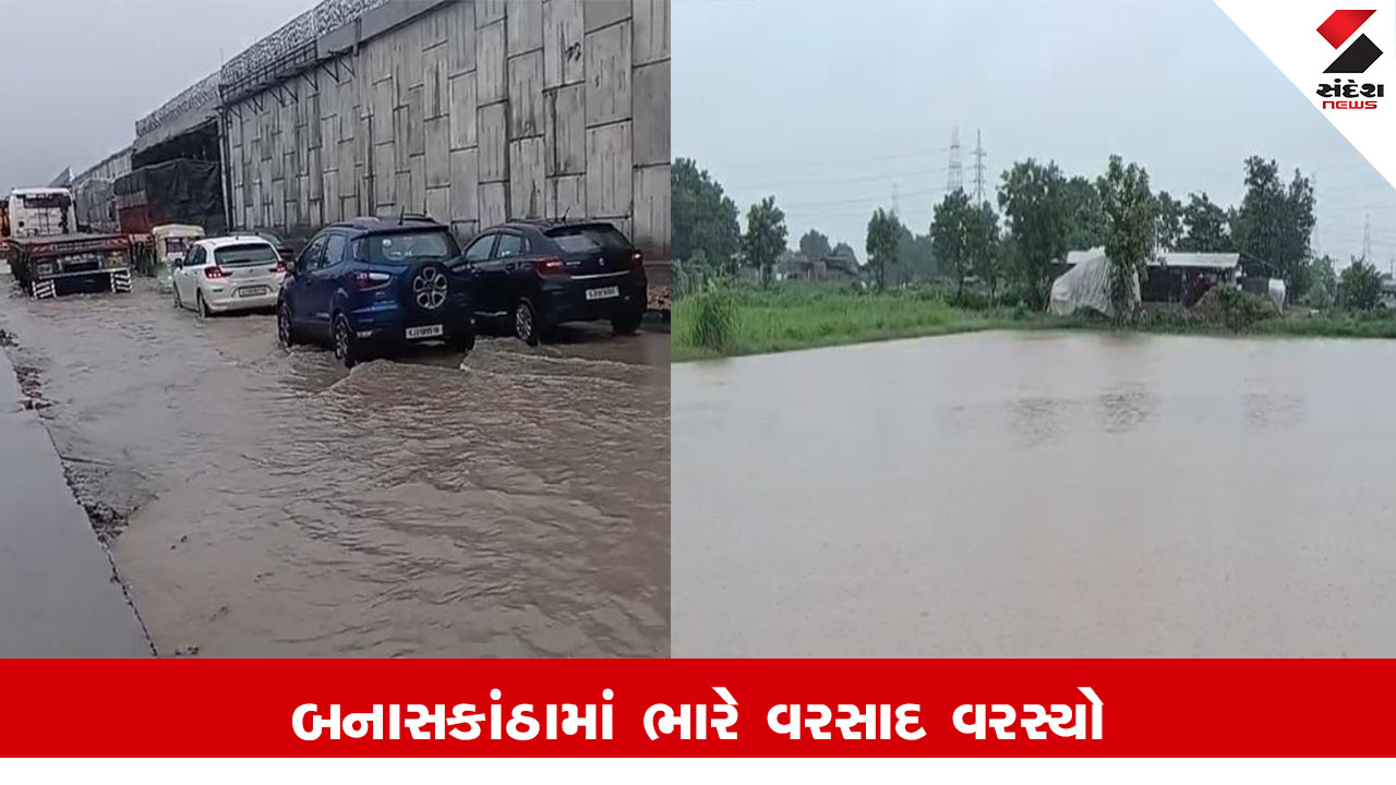 Banaskantha Rain News : ડીસામાં 4 ઈંચ વરસાદથી ઠેર ઠેર પાણી ભરાયા, ખેતરો જળબંબાકાર થયા