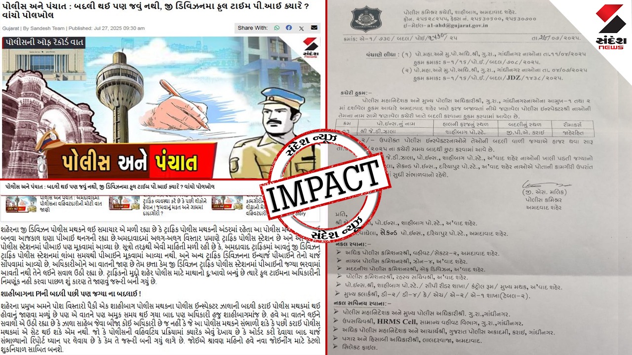 Sandeshની સ્પેશ્યલ સિરિઝ પોલીસ પંચાતની મજબૂત અસર, શાહીબાગ પી.આઈ ઝાલાને તાત્કાલિક ચાર્જ છોડવા આદેશ