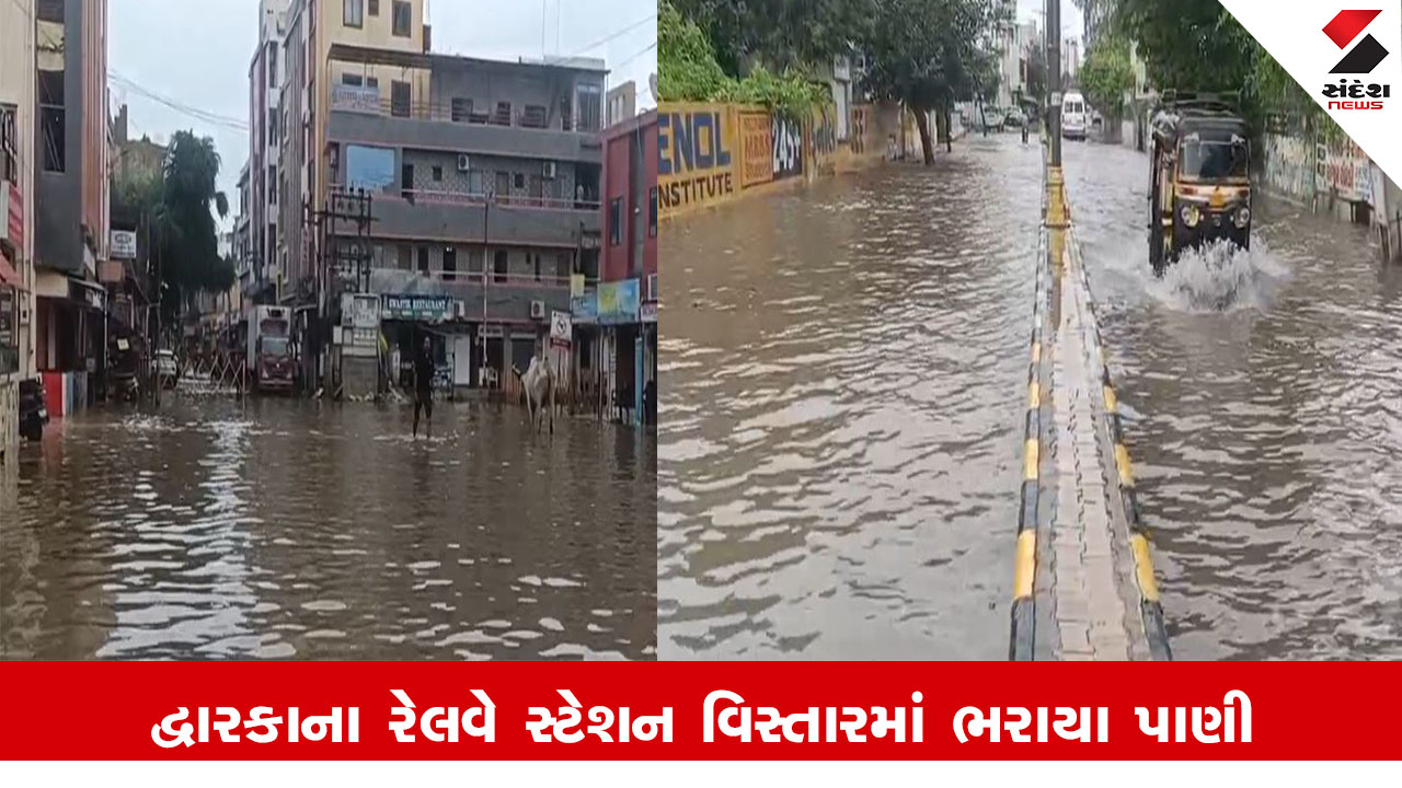 Dwarka Rain News : યાત્રાધામ દ્વારકામાં 5 ઇંચ વરસાદ ખાબકયો, દુકાનોમાં પાણી ભરાતા વેપારીઓને મોટું નુકસાન