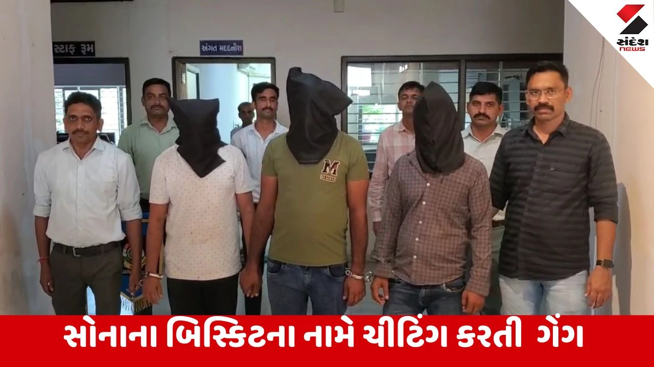 Aravalli : ખેતરમાંથી ચાર કરોડના સોનાના બિસ્કીટ મળ્યા છે, તેને અડધા ભાવે વેચવાના છે તેમ કહીને ઠગાઇ કરતી ટોળકી ઝડપાઇ