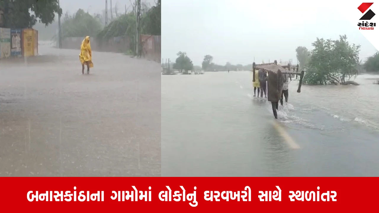 થરાદમાં ભારે વરસાદથી ગાડીઓ ગરકાવ, મુખ્ય બજારમાં 4 ફૂટ પાણી - જનજીવન અસ્તવ્યસ્ત.
