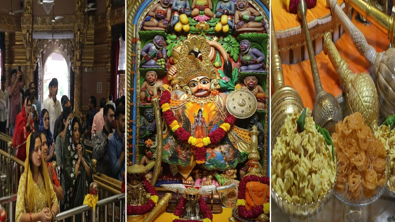 દશેરા નિમિતે શ્રીકષ્ટભંજનદેવ હનુમાનજી દાદાને શ્રીરામ ભગવાનની થીમવાળા વાઘા પહેરાવ્યા