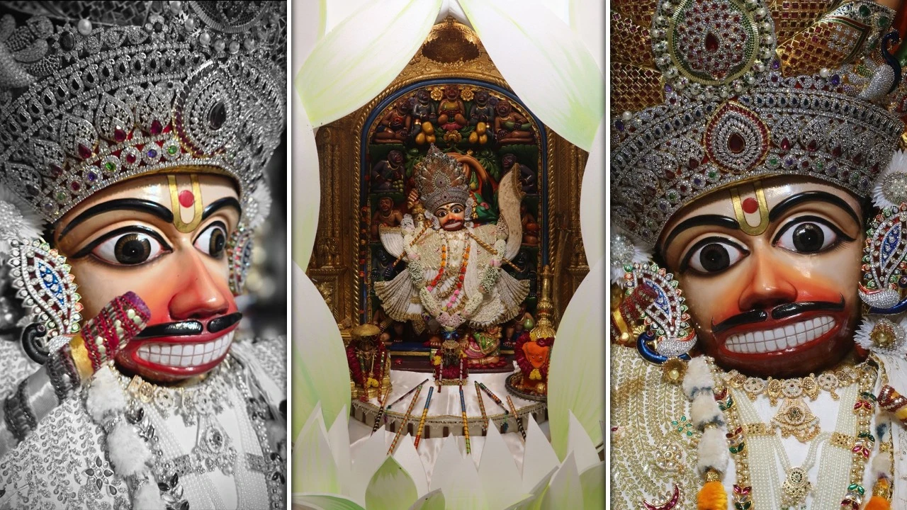 શરદોત્સવ નિમિતે શ્રી કષ્ટભંજનદેવ હનુમાનજી દાદાને કમળની થીમનો શણગાર