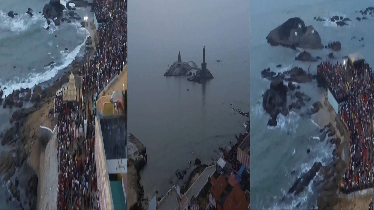 કન્યાકુમારીમાં પ્રખ્યાત પર્યટન સ્થળે લોકોની ભારે ભીડ.