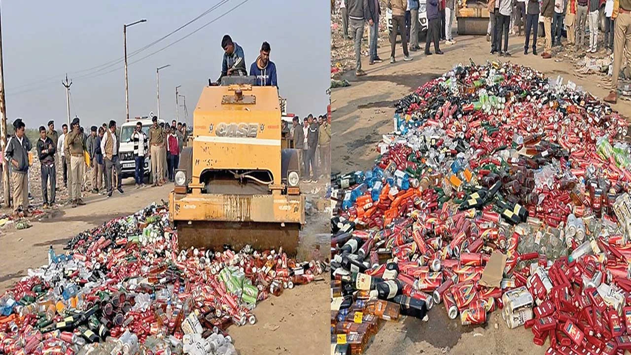 Mahisagar: બાલાસિનોર નજીક રૂપિયા 1.42 કરોડના વિદેશી દારૂનો નાશ કરાયો 