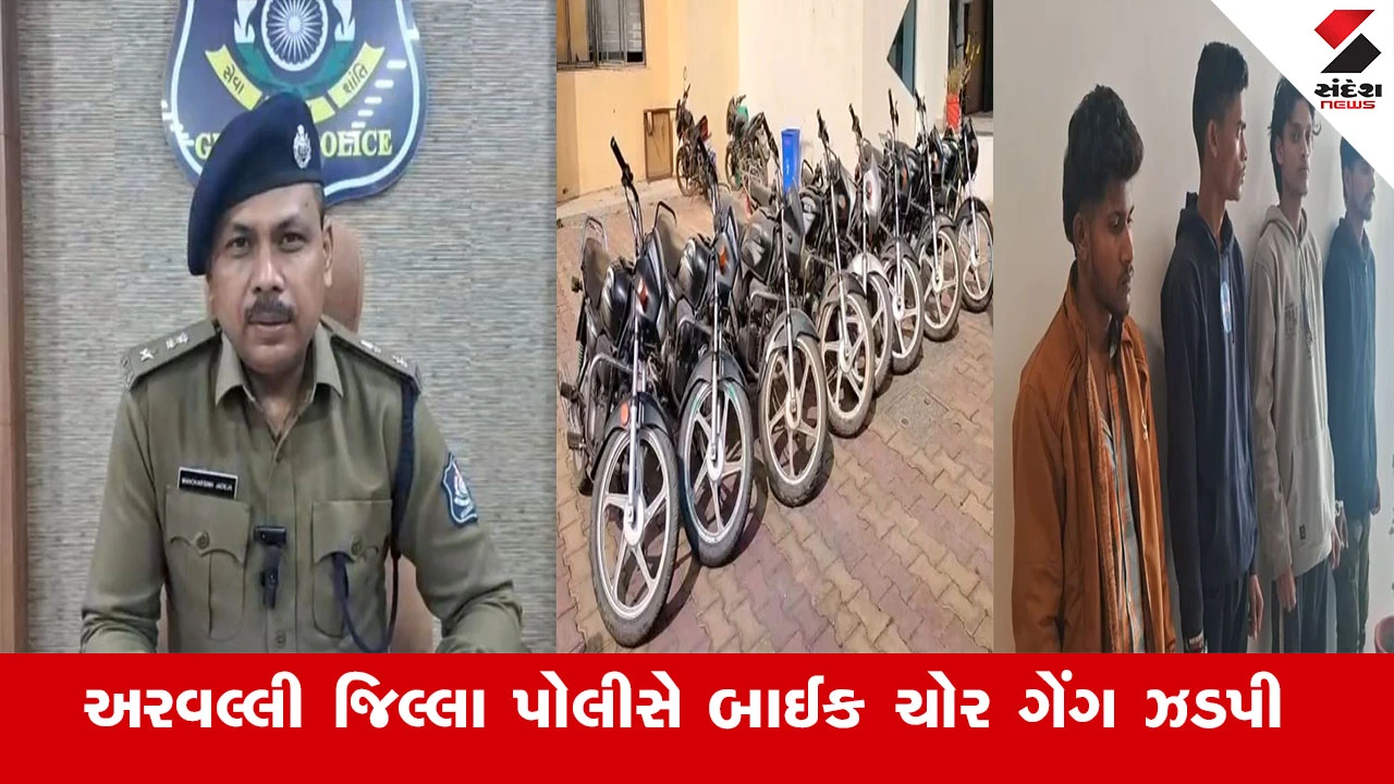 Arvalli News : અરવલ્લી જિલ્લા એલસીબીએ બાઈક ચોર ગેંગને ઝડપી પાડી, ઝડપાયેલા આરોપીઓ રાજસ્થાનના રહેવાસી 