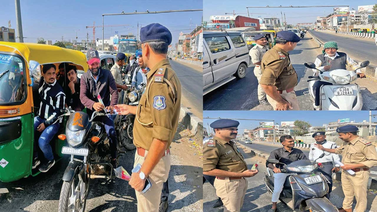 Palanpur: પોલીસે ગુલાબનું ફૂલ આપી વાહનચાલકો સાથે કરી ગાંધીગીરી : ટ્રાફિકનાં નિયમોનું પાલન કરવા સૂચન 