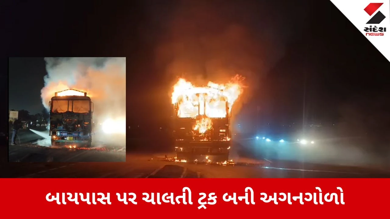 Gir Somnath બાયપાસ પર ચાલતી ટ્રકમાં લાગી ભીષણ આગ 