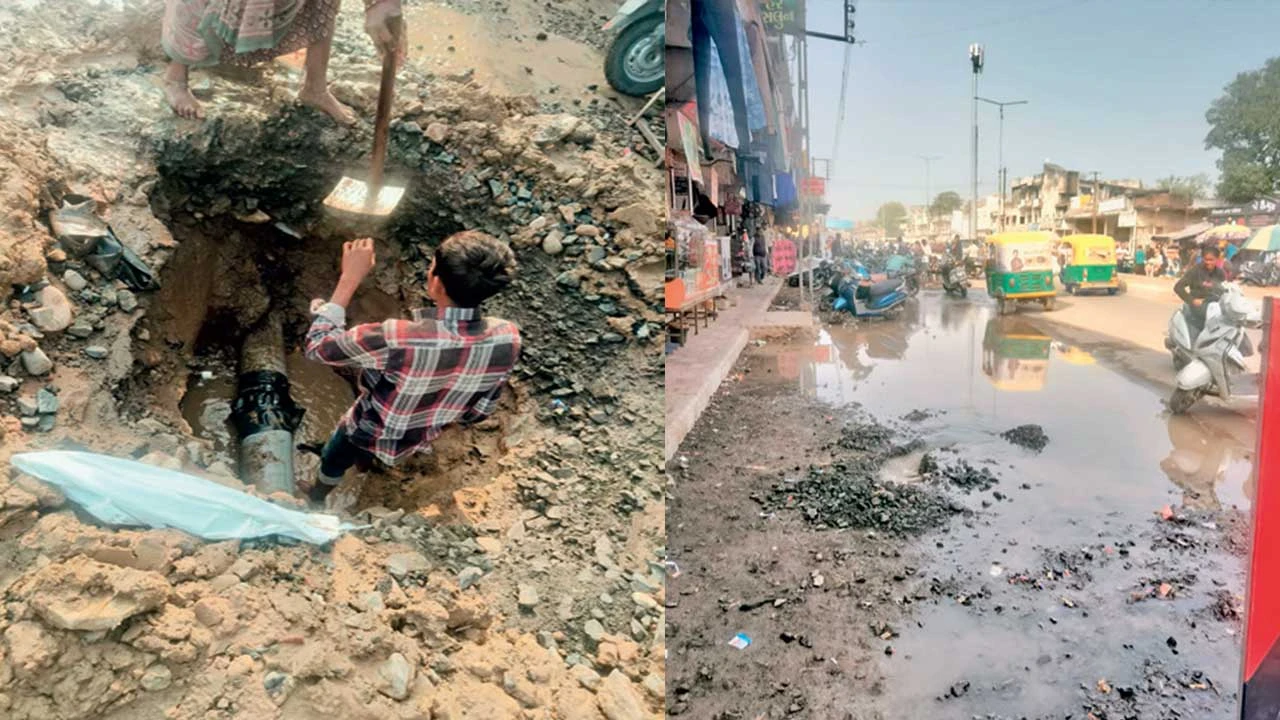 Visnagar: પાલિકાએ એક મહિના પહેલા પાણીની પાઈનલાઈન નાખ્યા બાદ ફૂવારા ઉડયા 