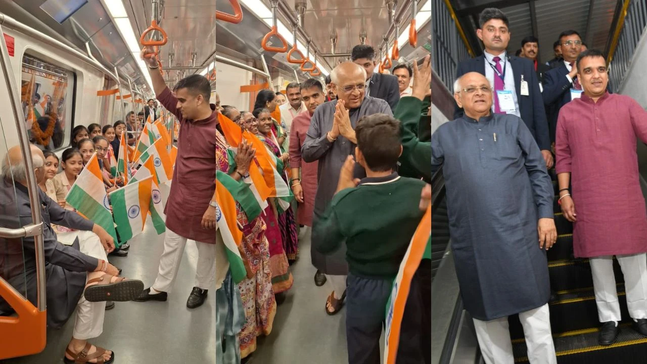 Gandhinagar : CM ભુપેન્દ્ર પટેલ અને DyCM હર્ષ સંઘવીએ મહાત્મા મંદિરથી સચિવાલય સુધી મેટ્રોમાં કરી સવારી, જુઓ Photos 