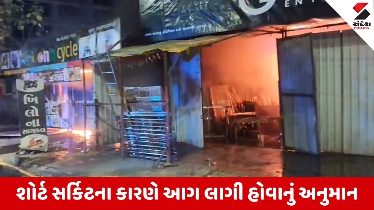 Surat : મોટા વરાછા વિસ્તારમાં પતરાના શેડમાં બનાવવામાં આવેલી દુકાનોમાં આગ, ભીષણ આગ બાજુની 3થી 4 દુકાનમાં પ્રસરી 