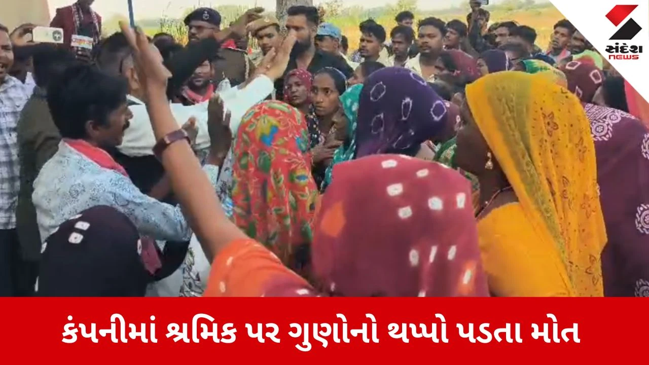Bharuch: ક્રિષ્ના સિરામિક કંપનીમાં ગુણો નીચે દટાઈ જવાથી શ્રમિકનું કરુણ મોત, પરિવારે વળતર માટે કર્યા ધરણા 