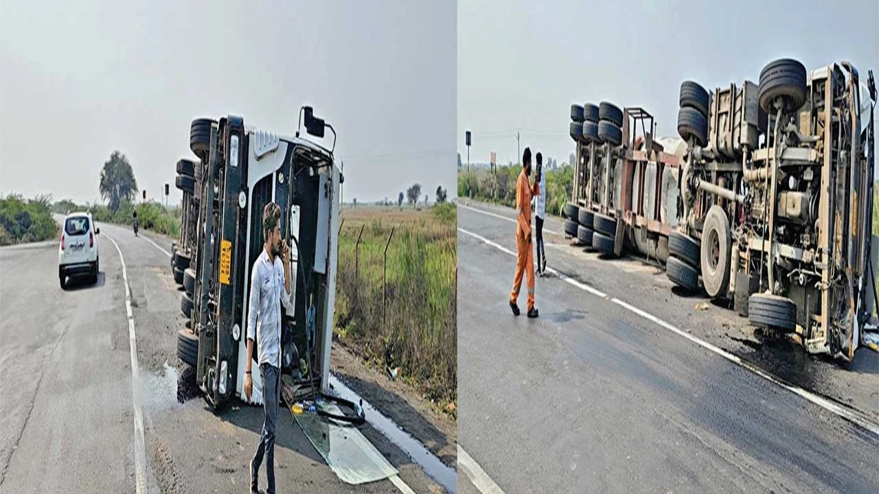 Dhandhuka: ધોલેરાના આંબલી સર્કલ પાસે ફરી ટ્રક પલટી, ટૂંકો વળાંક અકસ્માતોનો હોટસ્પોટ બન્યો 