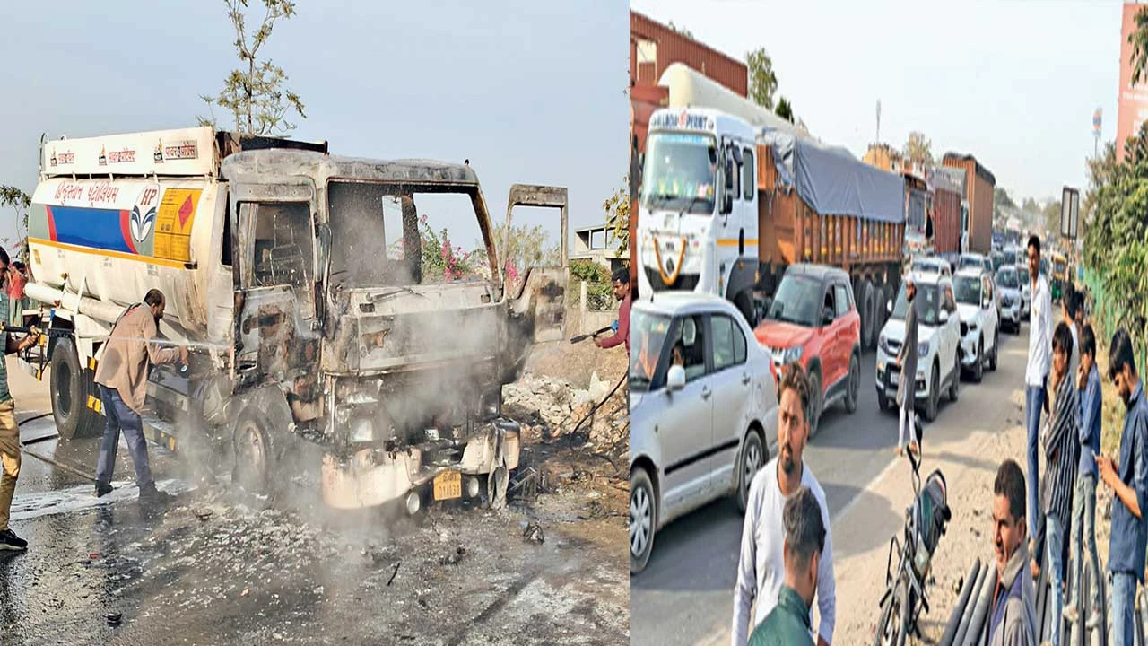 Banaskantha: છાપી પાસે પેટ્રોલ ભરેલા ટેન્કરમાં આગ ભભૂકતા અફરાતફરી 
