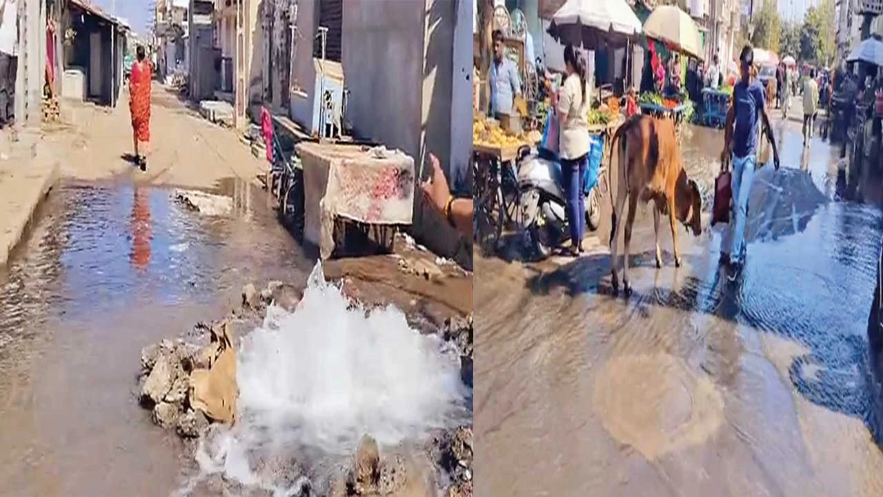 Surendranagar: બેદરકારી મનપાની : જોરાવરનગર શાકમાર્કેટમાં શિયાળામાં નજારો ચોમાસાનો, પાણીની લાઈન લિકેજ થતા પાણીનો વેડફાટ 