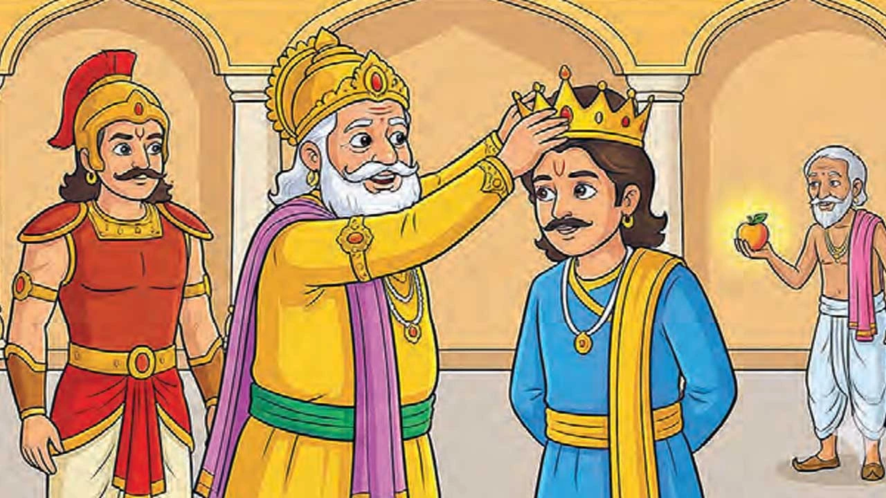રાજાએ બુદ્ધિશાળી રાજકુમાર દીપરાજને રાજા બનાવ્યો: વાર્તાનો સાર.