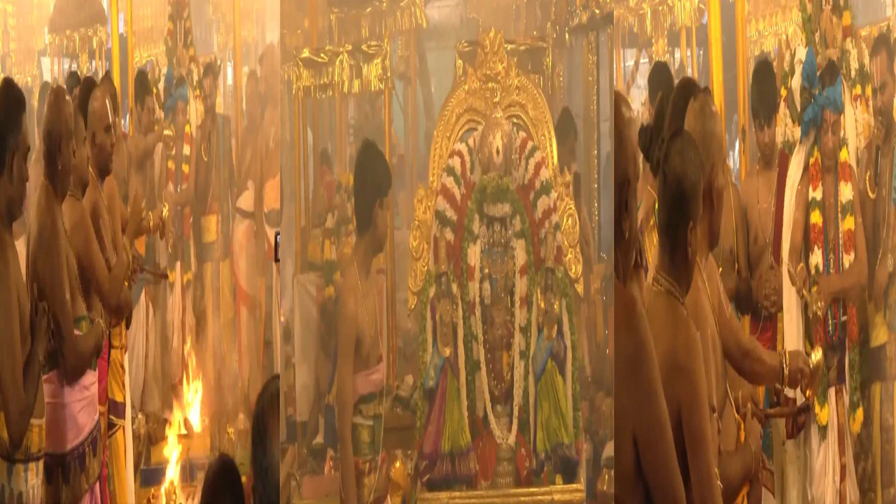 નારાયણ પેરુમળ મંદિરમાં કુંભાભિષેકની તૈયારીઓ ચાલી રહી છે.