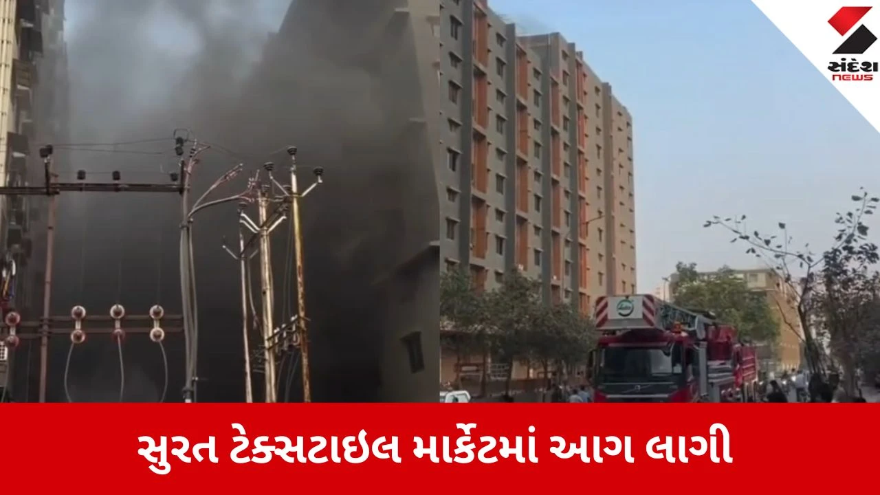 સુરતના સરોલીની નિધિ TEXTILE MARKETમાં ભીષણ આગ, 8 FIRE FIGHTER ગાડીઓ ઘટનાસ્થળે.