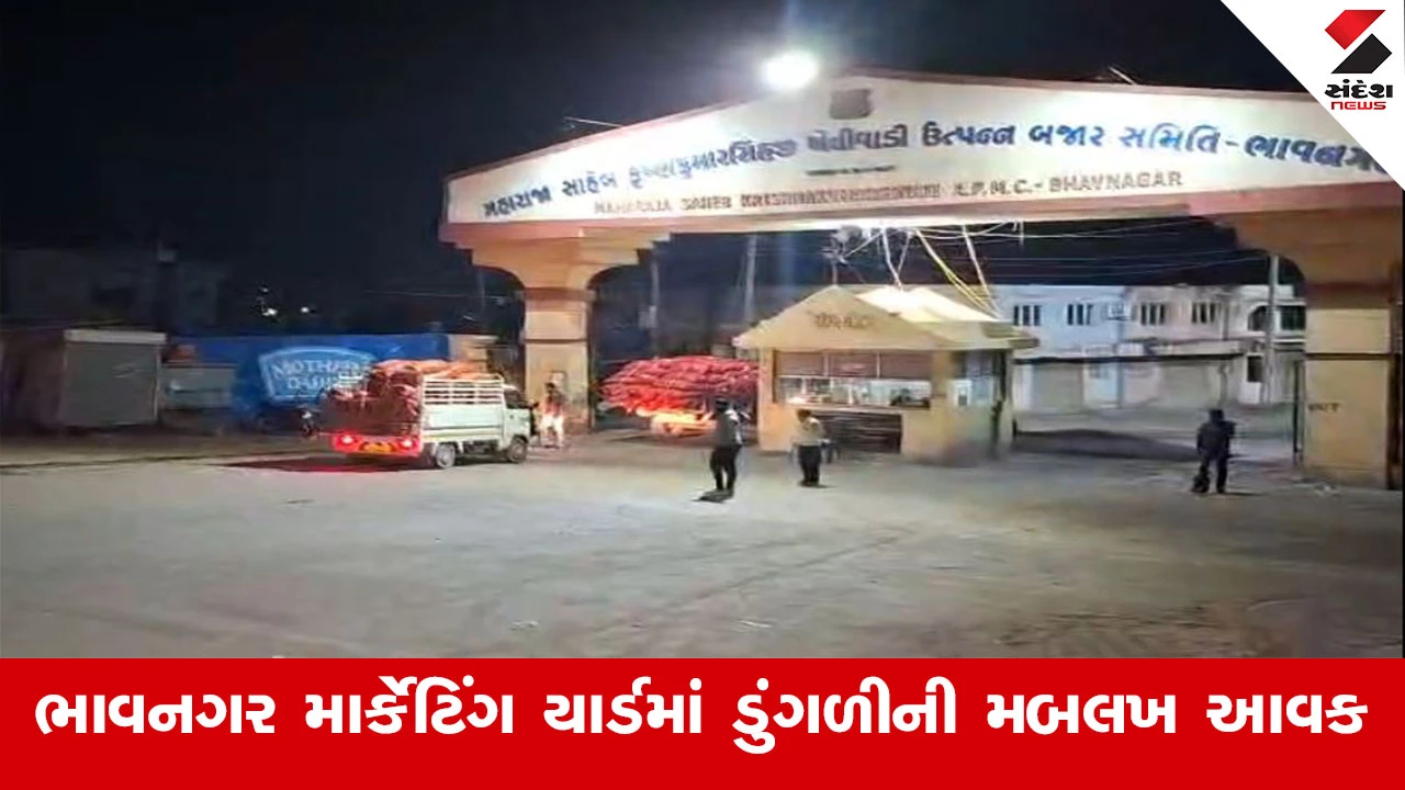 ભાવનગર માર્કેટિંગ યાર્ડમાં ડુંગળીની પુષ્કળ આવક થતા ભાવમાં રૂ. 60નો ઘટાડો થયો.",