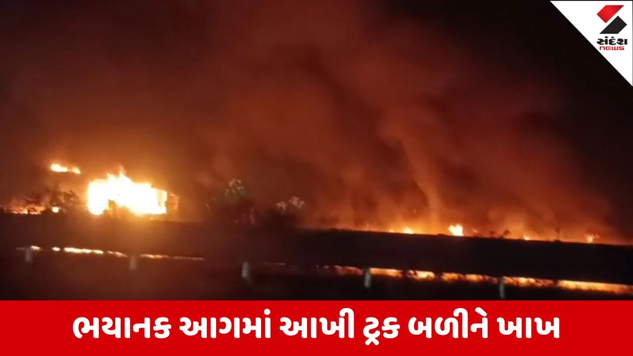 Bharuch: દિલ્હી મુંબઇ એક્સપ્રેસ હાઈવે પર માતર ટોલ નાકા પાસે ટ્રકમાં ભીષણ આગ, વાહનોની લાંબી કતારો જોવા મળી 