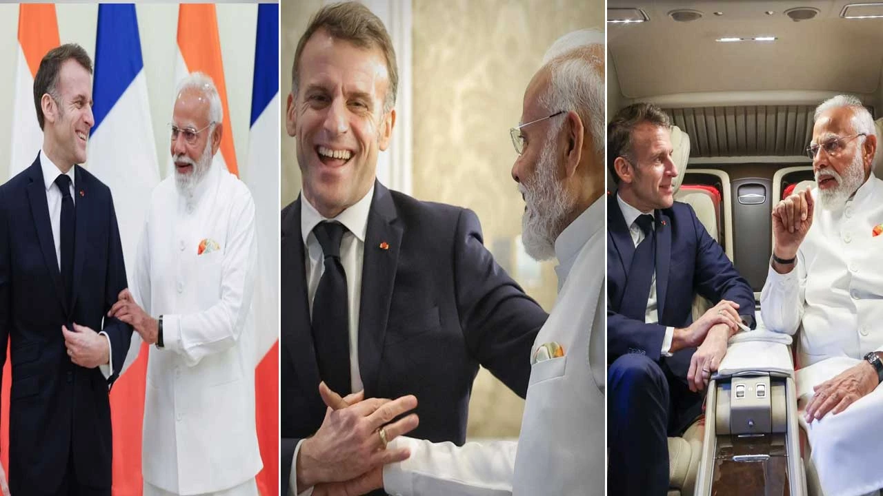 મુંબઈના ગેટવે ઑફ ઇન્ડિયા પર ફ્રાન્સના રાષ્ટ્રપતિનું સ્વાગત અને તસવીરો.