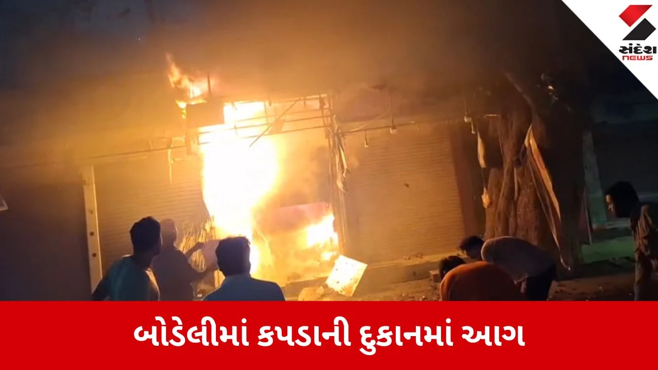 Bodeli: કપડાની દુકાનમાં વહેલી સવારે આગ લાગતા લાખોનું નુકસાન થયું. દુકાન બળીને ખાખ થઈ ગઈ.