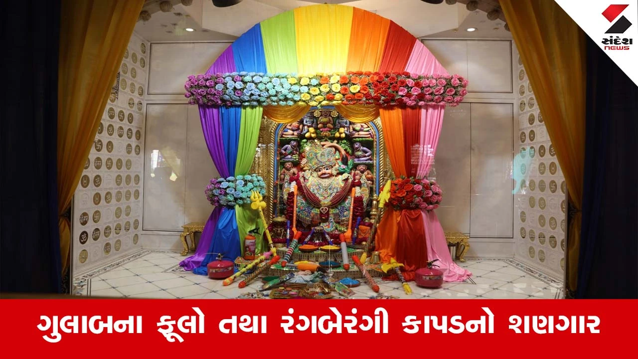 સાળંગપુર: હોળી નિમિત્તે દાદાને એમ્બ્રોઇડરી વાઘા અને સિંહાસને ગુલાબથી શણગાર કરાયો.