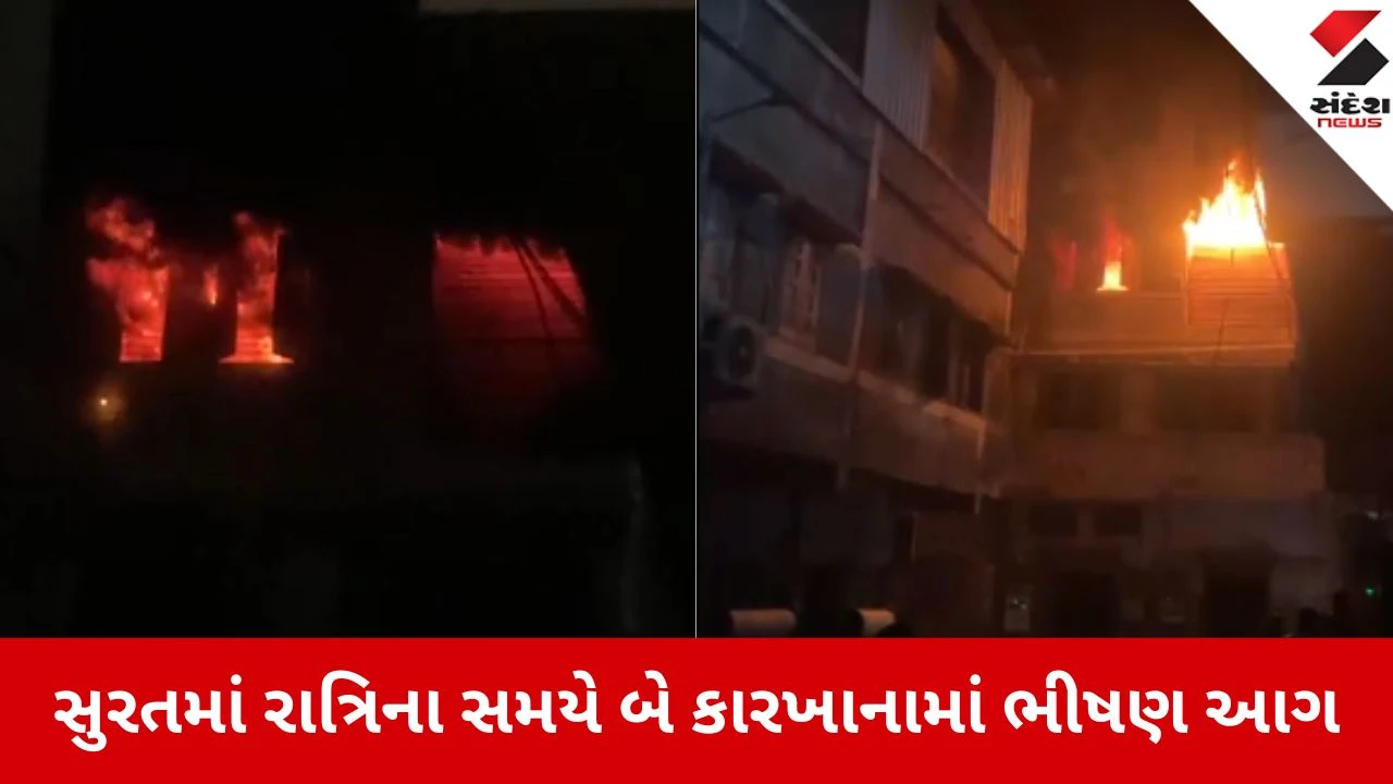 સુરત: રાત્રિના સમયે બે ફેક્ટરીમાં ભીષણ આગ, ફાયર બ્રિગેડે ભારે જહેમતથી આગ બુઝાવી.