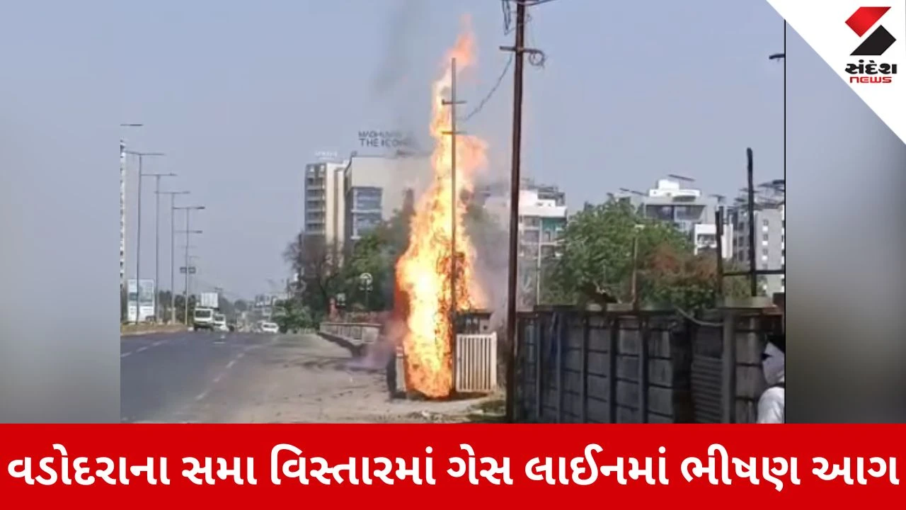 Vadodara News: સમા વિસ્તારમાં ગેસ લાઈન લીકેજ થતા ભીષણ આગ, આકાશમાં ઉંચે સુધી ઉઠ્યા અગનજવાળા 