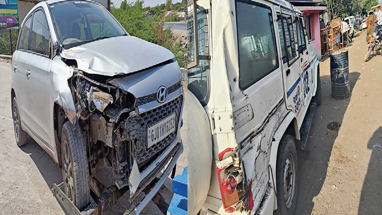 સુરેન્દ્રનગર: માલવણ પાસે 112 જનરક્ષક વાનને ટ્રકની ટક્કર, પોલીસ કર્મચારીને ઈજા.