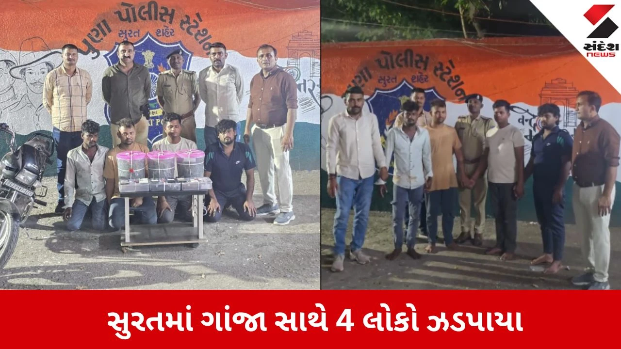 Surat: પુણા પોલીસે ફ્રૂટ માર્કેટ પાસેથી 4 શખ્સોને 6 કિલો ગાંજા સાથે દબોચ્યા, 3.89 લાખનો મુદ્દામાલ જપ્ત