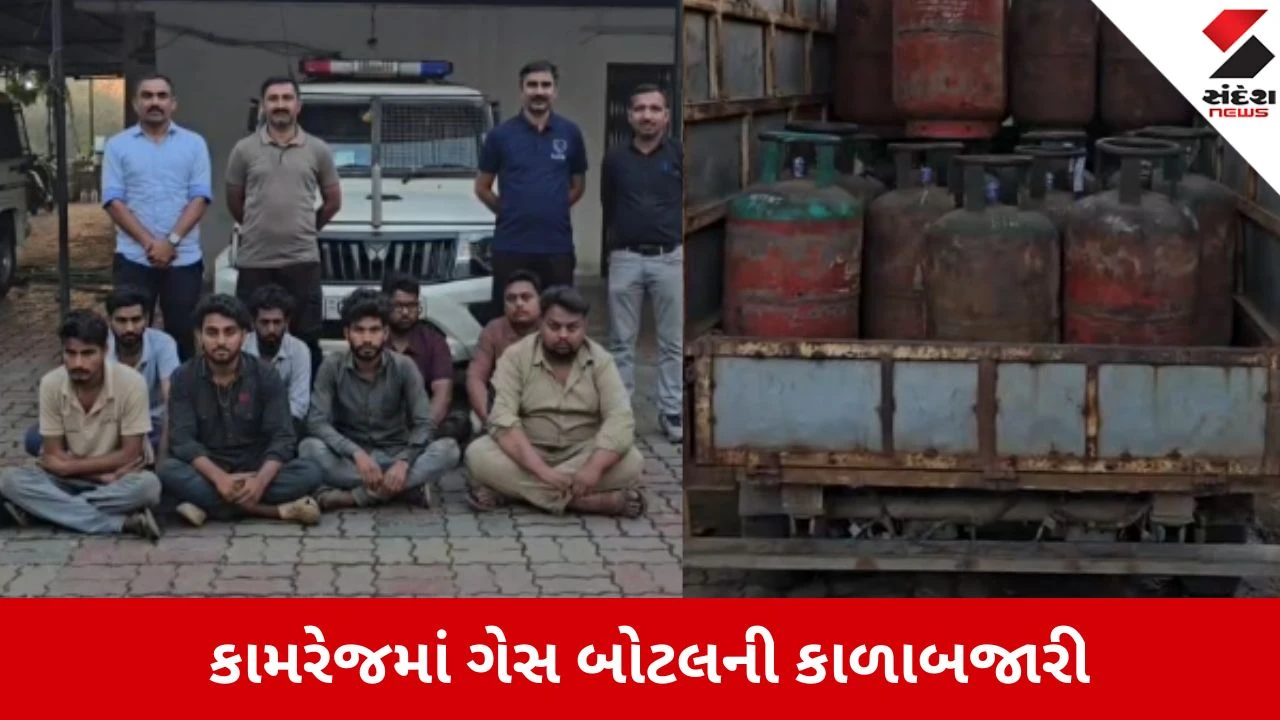 Surat: પરબ ગામે ગેસ બોટલના કાળાબજારના રેકેટ પર LCBનો દરોડો, 3 વાહનો અને 34 લાખના મુદ્દામાલ સાથે 8 શખ્સોની ધરપકડ