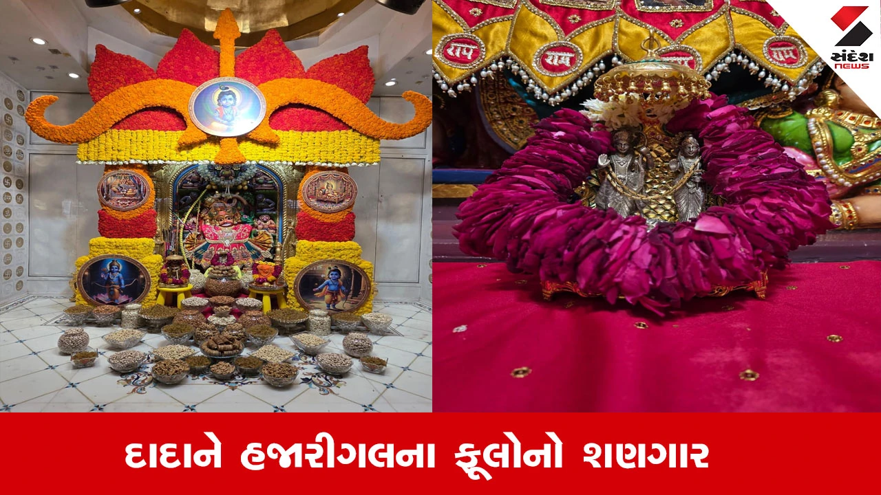 સાળંગપુર દાદાને હજારીગલ ફૂલોનો શણગાર અને ડ્રાયફ્રૂટનો અન્નકૂટ ધરાવાયો.