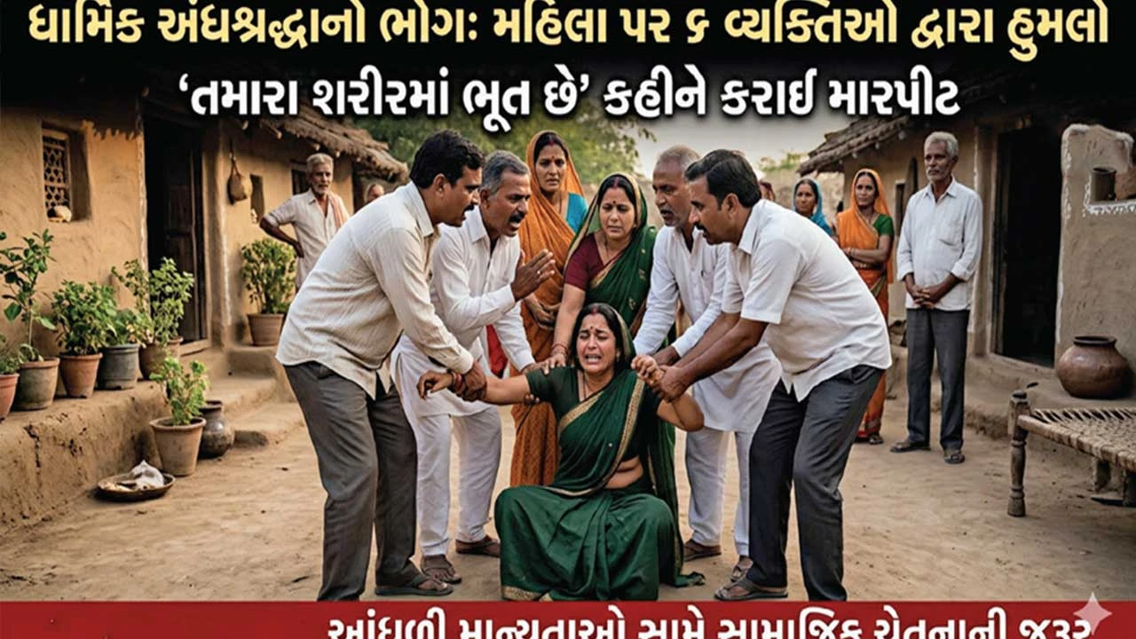 મહિલાને 'ભૂત ઘૂસી ગયું' કહી માર માર્યો; ભુવો બોલાવવાની ધમકી.