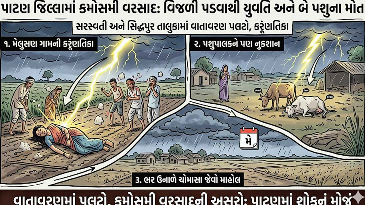 Patan: સરસ્વતીના મેલુસણ ગામે વિજળી પડતાં યુવતીનું મોત : 3 ઈજાગ્રસ્ત 