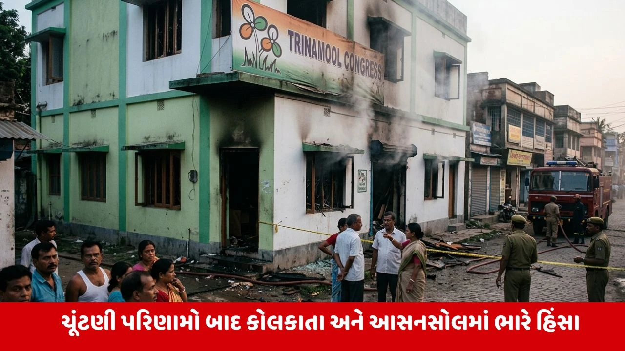 પશ્ચિમ બંગાળમાં ચૂંટણી પરિણામો બાદ હિંસા, TMC ઓફિસમાં આગ.