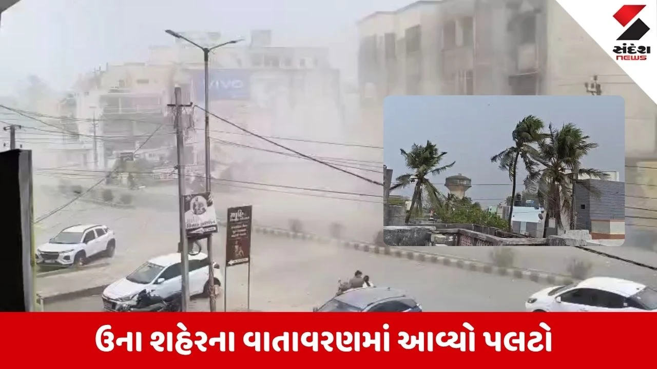 Gir Somnath News: ઉનામાં મિની વાવાઝોડા સાથે વરસાદ, ભારે પવનથી વૃક્ષ ધરાશાયી થતા રસ્તો બંધ