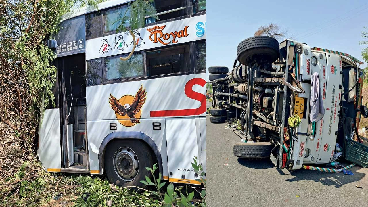 મહેસાણા: બેકાબૂ લકઝરી બસ ડિવાઈડર કૂદી ટ્રક સાથે ભટકાઈ, 2 મોત.