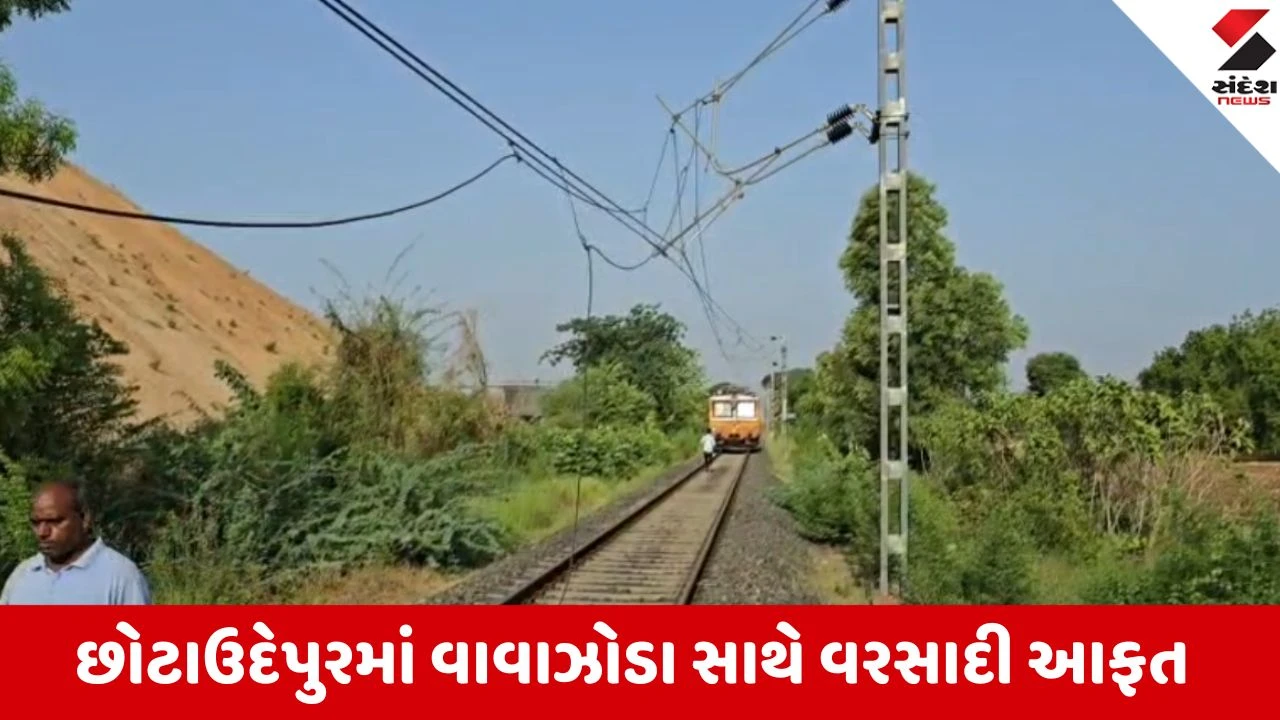 Chhotaudepur: જબુગામ પાસે ટ્રેક પર ઝાડ પડતા ઓવરહેડ લાઇનને નુકસાન, સમારકામ સુધી ટ્રેનો બંધ