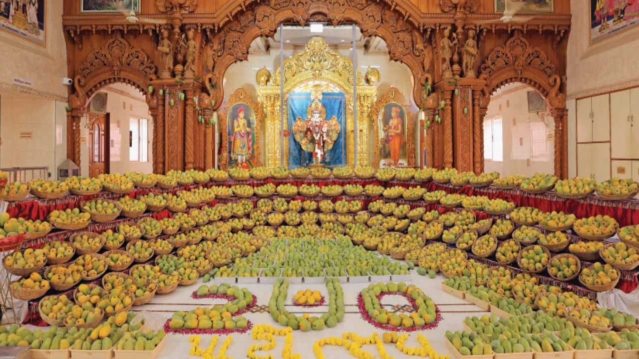 રાજકોટ સ્વામિનારાયણ ગુરુકુલમાં આમ્રકૂટ ઉત્સવ.