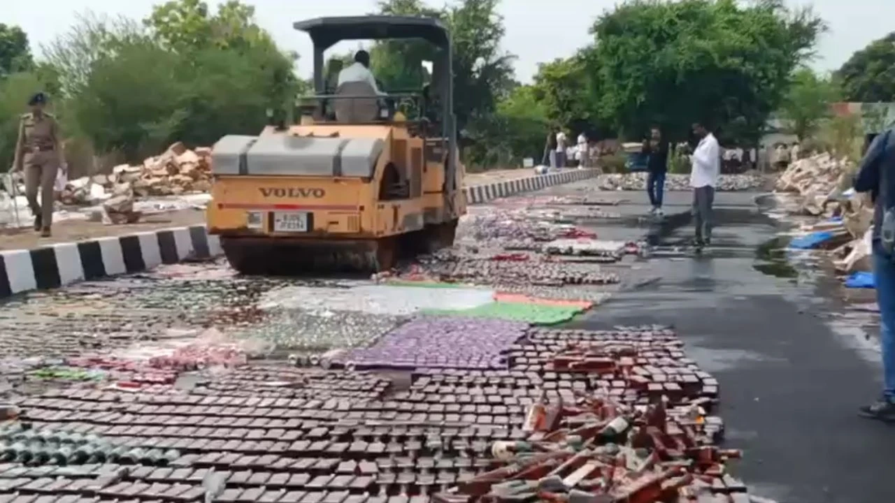 Vadodara News: Vadodara Police Destroy Seized Liquor Worth Rs 4 Crore at Koyali Check post