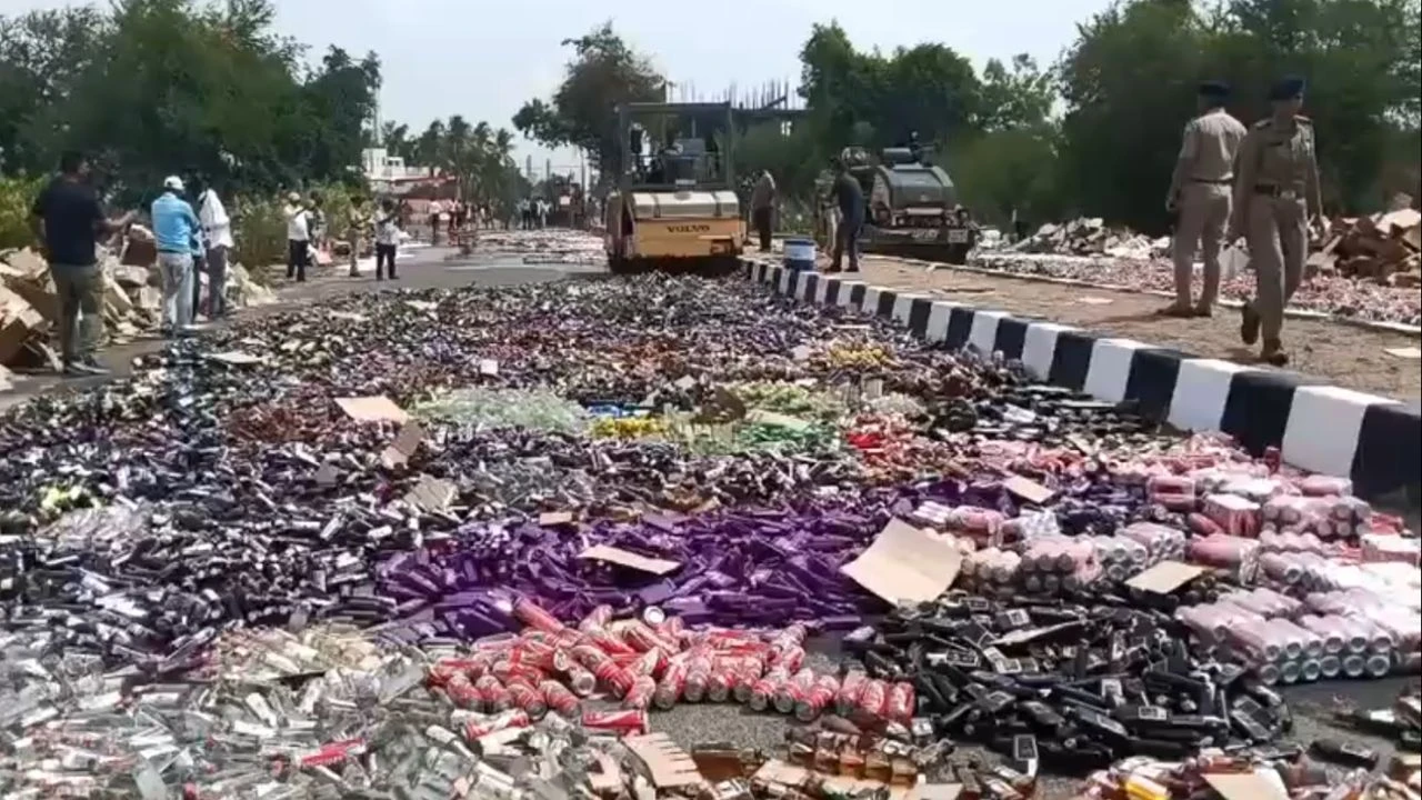 Vadodara News: Vadodara Police Destroy Seized Liquor Worth Rs 4 Crore at Koyali Check post