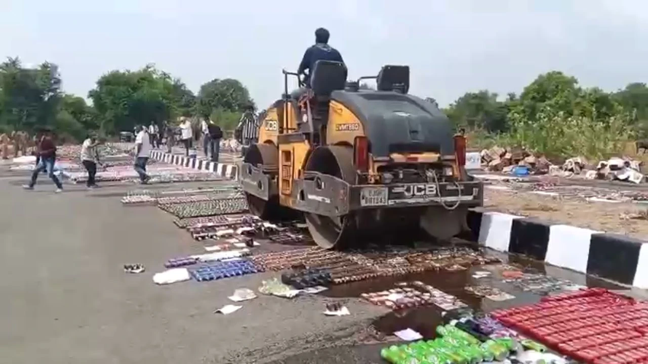 Vadodara News: Vadodara Police Destroy Seized Liquor Worth Rs 4 Crore at Koyali Check post