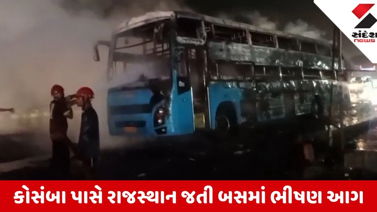 Surat: NH-48 પર કોસંબા નજીક ટ્રાવેલ્સ બસ સળગી, 17 મુસાફરોનો આબાદ બચાવ