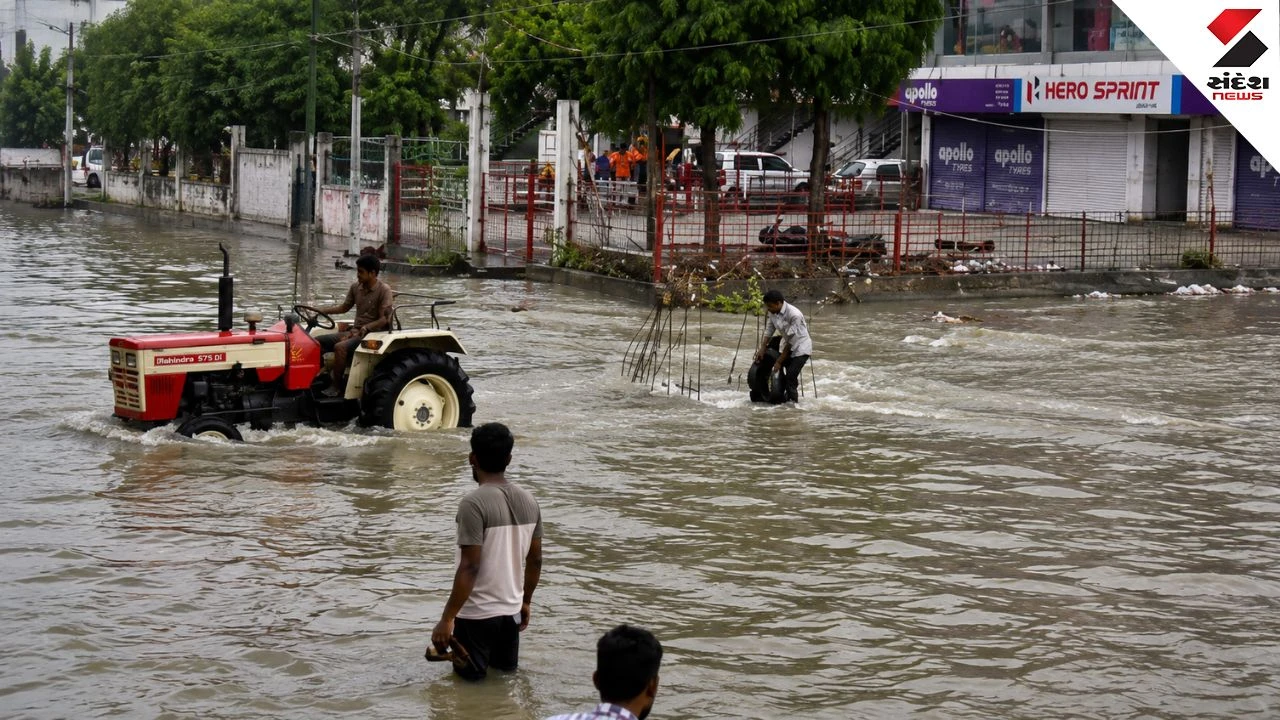 Viramgam Flood News: Tractor Stuck In Water While Rescuing Drowning Youth