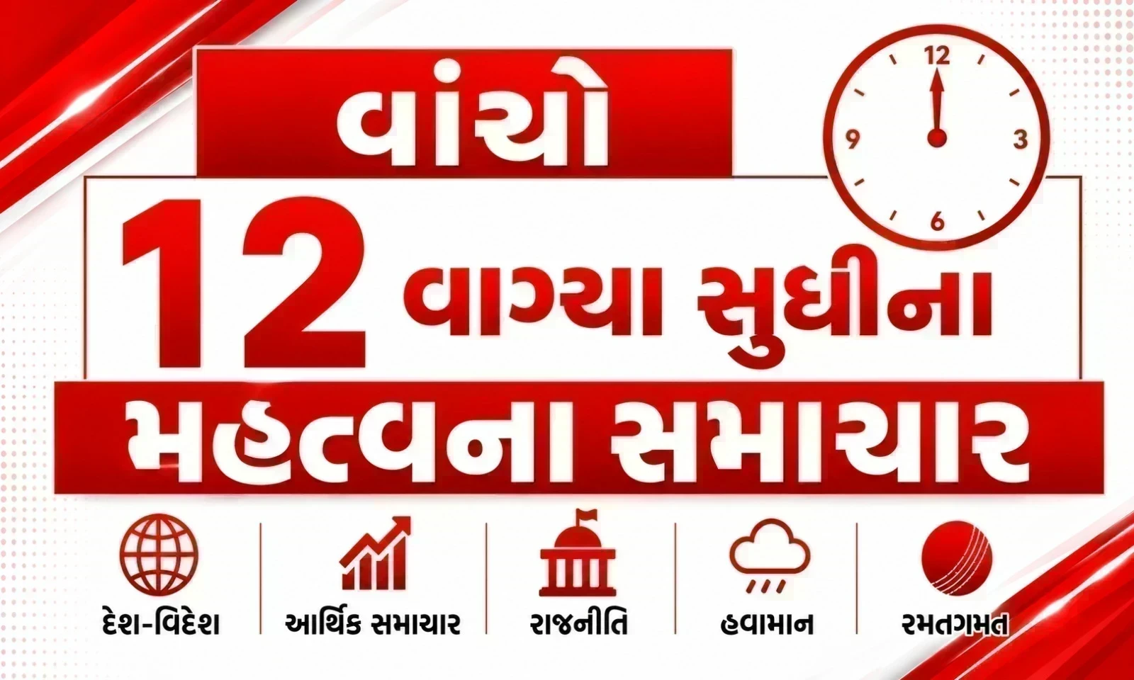 વાંચો સવારે 08થી બપોરે 12 વાગ્યા સુધીના મહત્વના સમાચાર એક ક્લિક પર