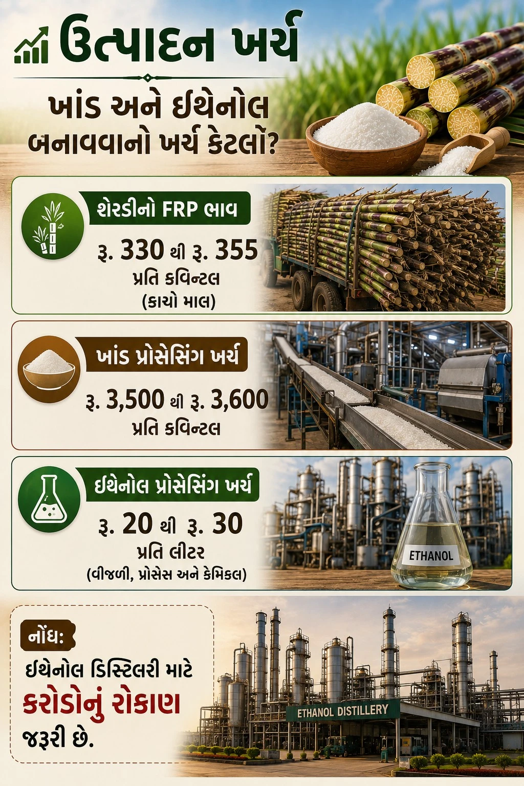 Explainer: 1 Quintal Sugarcane: Sugar vs Ethanol Yield & Production Cost Explained