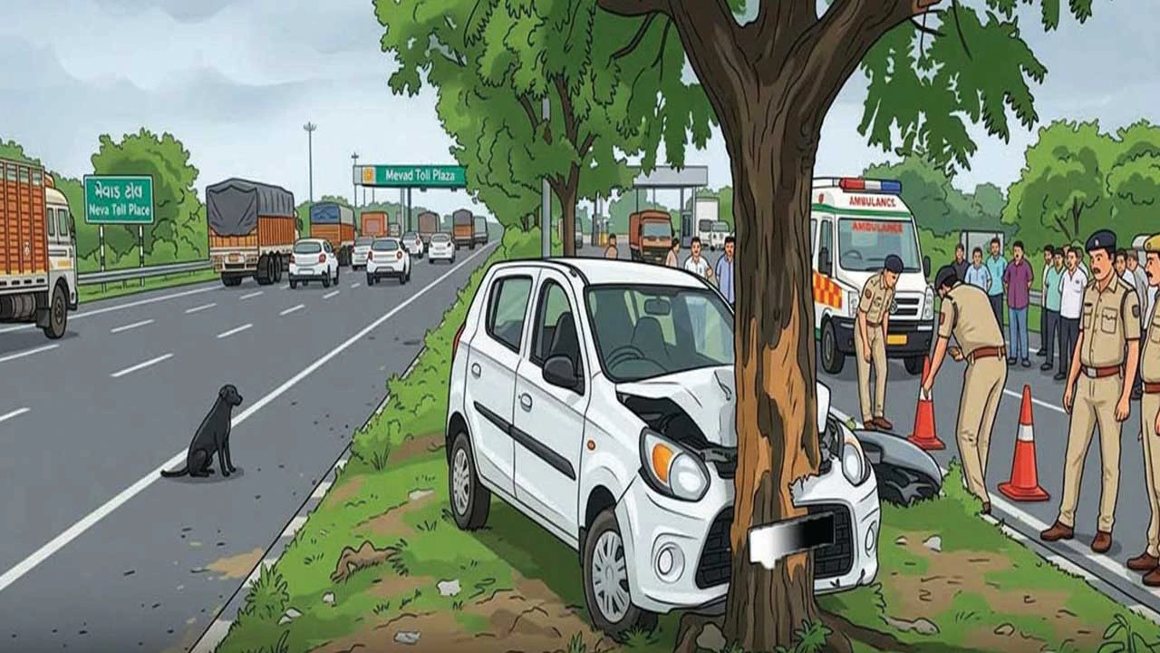મહેસાણા પાસે કૂતરું આડુ આવતા કાર ઝાડ સાથે અથડાઈ, ૧નું મોત, ૩ ઈજાગ્રસ્ત