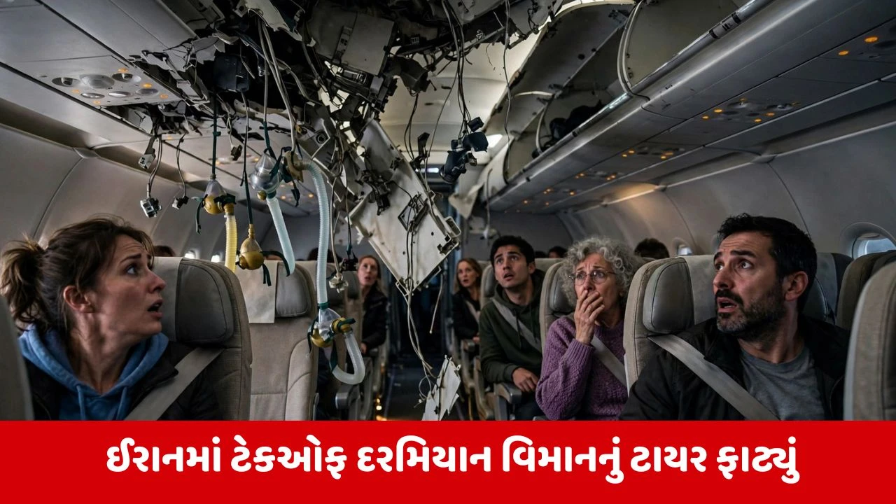 ટેકઓફ વખતે વિમાનનું ટાયર ફાટ્યું, કેબિનની છત તૂટી