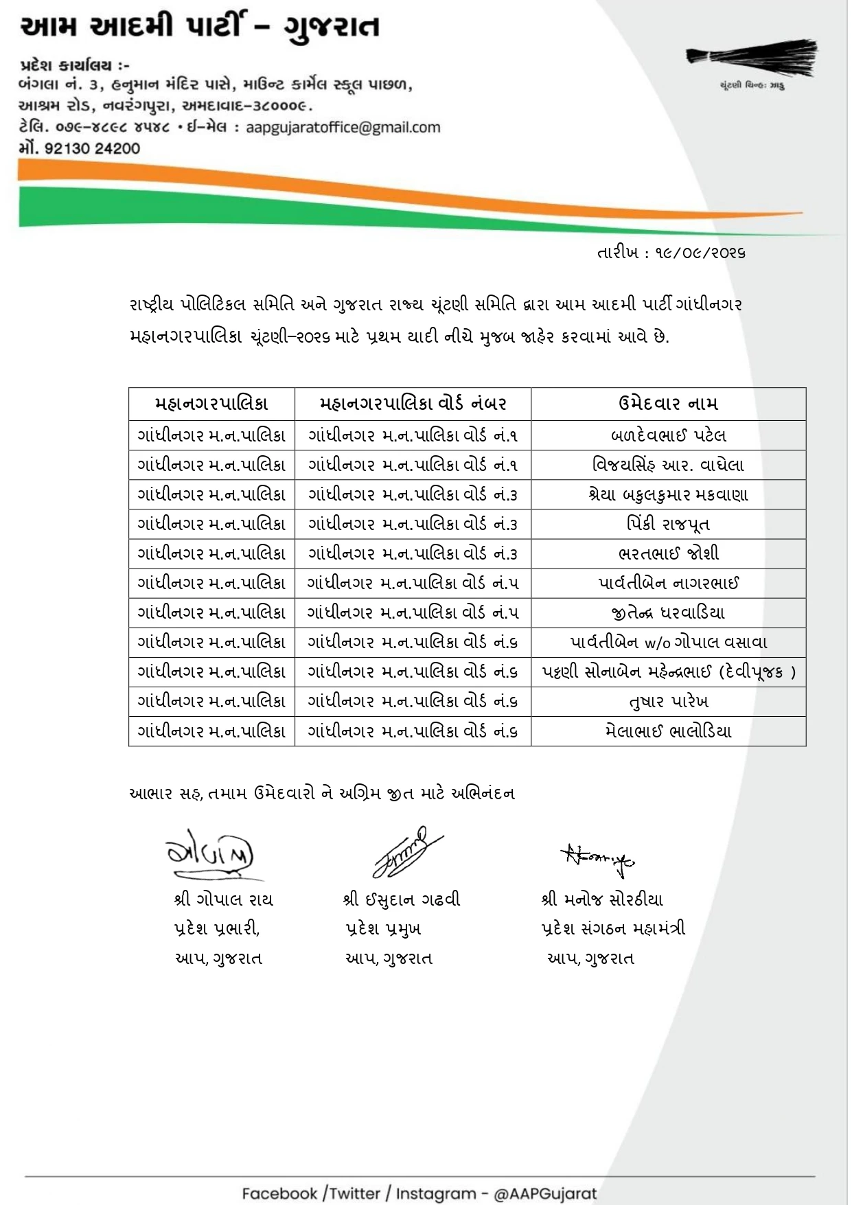 ગાંધીનગર મહાનગરપાલિકા ઉમેદવાર પ્રથમ યાદી 19-09-2026_page-0001